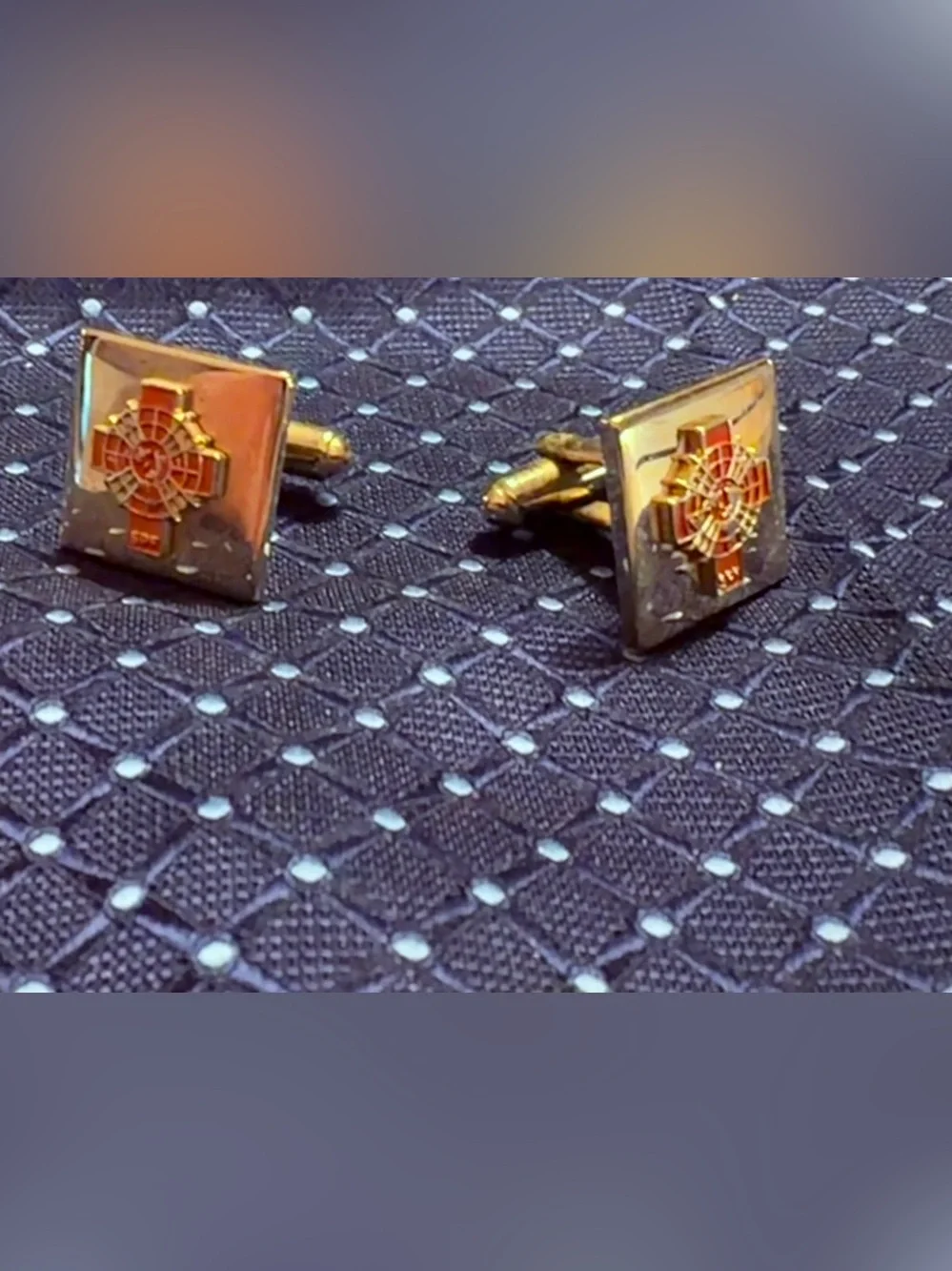 Gold-Tone Men's Square Emblem Cufflinks - Classic Formal Accessory